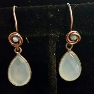 .925 Faceted Aqua Chalcedony & Fire Opal Earrings